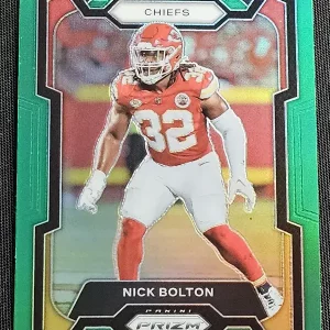 Carte à collectionner Panini Prizm Football 2023 | #148 Nick Bolton | Kansas City Chiefs | Parallel Green Prizm | Game Over Trading Cards | Site de vente en ligne de cartes à collectionner NFL & football américain. Trading cards Panini - Topps - Donruss