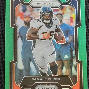 Carte à collectionner Panini Prizm Football 2023 | #88 Samaje Perine | Denver Broncos | Parallel Green Prizm | Game Over Trading Cards | Site de vente en ligne de cartes à collectionner NFL & football américain. Trading cards Panini - Topps - Donruss