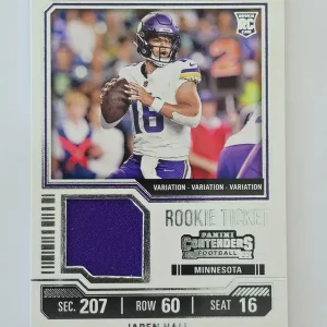 Panini Contenders Football 2023 | #TS16V Jaren Hall | Minnesota Vikings | Rookie Ticket Swatch Variation | Game Over Sports Cards site de vente de cartes à collectionner NFL Football Américain