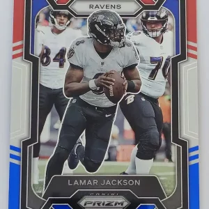 Panini Prizm Football 2023 | #18 Lamar Jackson | Baltimore Ravens | Parallel Red White & Blue
