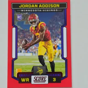 Panini Score Football 2023 | #346 Jordan Addison | Minnesota Vikings | Carte Rookie Parallel Red