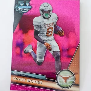 Topps Bowman Chrome University Football 2023 | #155 Xavier Worthy - Texas Longhorns | Pink Refractor