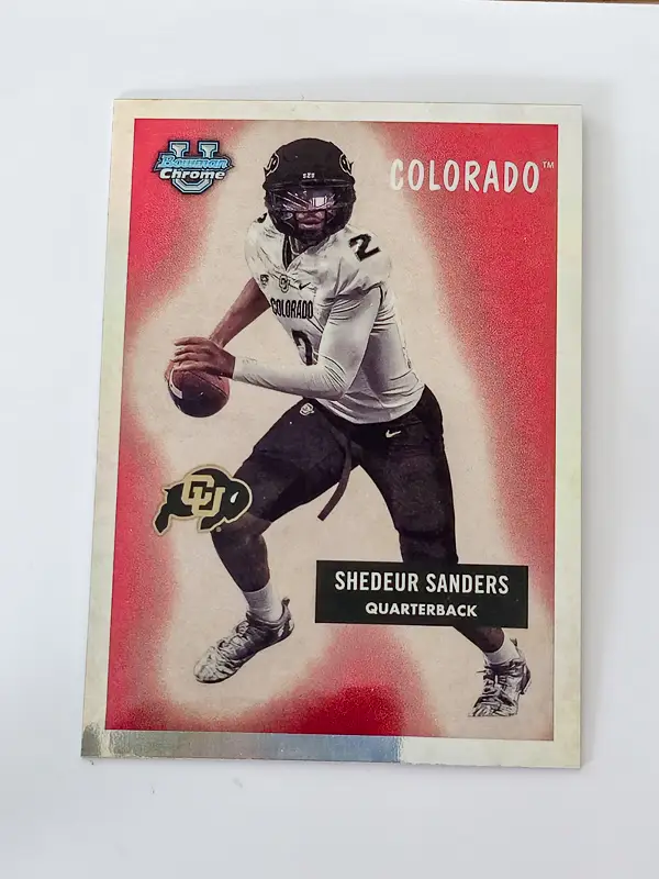 Topps Bowman Chrome University Football 2023 | 55BF-28 Shedeur Sanders | Colorado | 1955 Bowman Football Refractor – Image 2