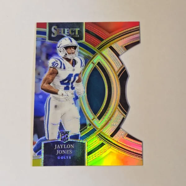 Panini Select Football 2023 | #146 Jaylon Jones - Indianapolis Colts | Premier Level Red and Yellow Prizm Die-Cut Rookie