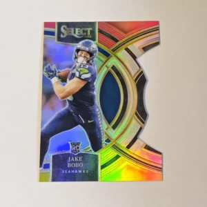 Panini Select Football 2023 | #149 Jake Bobo - Seattle Seahawks | Premier Level Red and Yellow Prizm Die-Cut Rookie