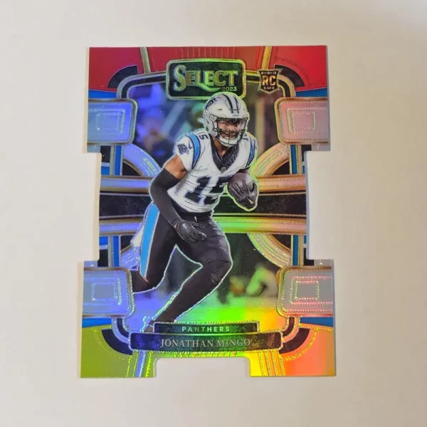 Panini Select Football 2023 | #16 Jonathan Mingo - Carolina Panthers | Concourse Level Red and Yellow Prizm Die-Cut Rookie