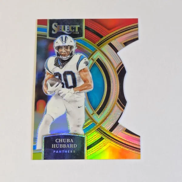 Panini Select Football 2023 | #191 Chuba Hubbard - Carolina Panthers | Premier Level Red and Yellow Prizm Die-Cut
