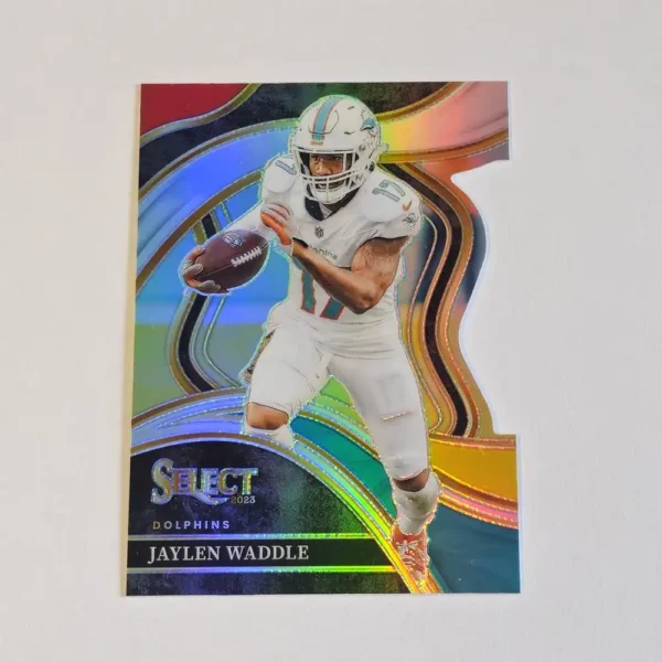 Panini Select Football 2023 | #257 Jaylen Waddle - Miami Dolphins | Club Level Red & Yellow Prizm Die-Cut