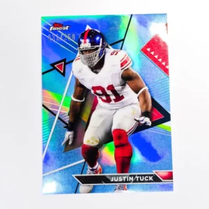 Topps Composite Football 2023 | #223 Justin Tuck - New York Giants | Finest Sky Blue Refractor 231/250