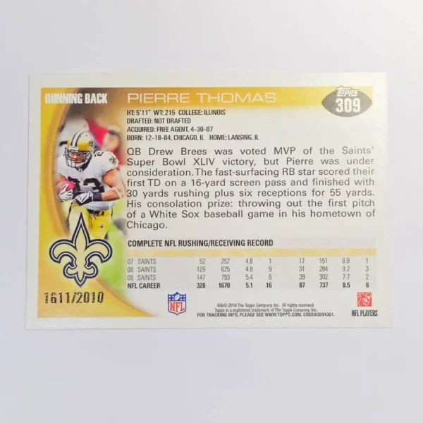Topps Football 2010 | Pierre Thomas - New Orleans Saints | Gold Dots 1611/2010 – Image 2