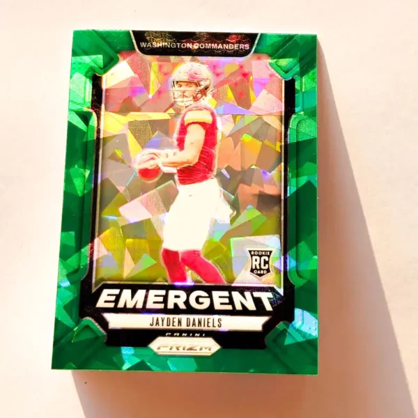 Panini Prizm Football 2024 | #2 Jayden Daniels - Washington Commanders | Green Cracked Ice Prizm Emergent Rookie Card