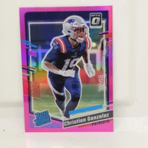 Panini Donruss Football 2023 | #369 Christian Gonzalez - New England Patriots | Rated Rookie Optic Preview Pink